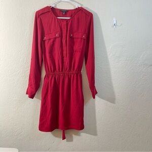 Banana Republic Long Sleeve Tie Waist Mini Dress Women Size 6 Red Pockets